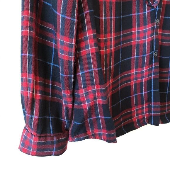 Zara Ruffle Trim Plaid V-neck Button Down - Picture 4 of 6